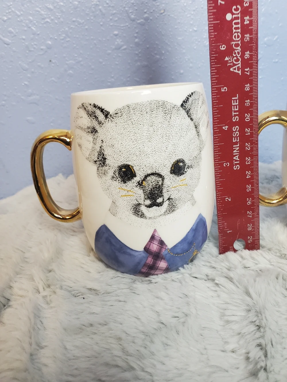 Set of 2 Pier 1 Imports Mugs: Zebra With Gold Handle and Koala With Gold Handle